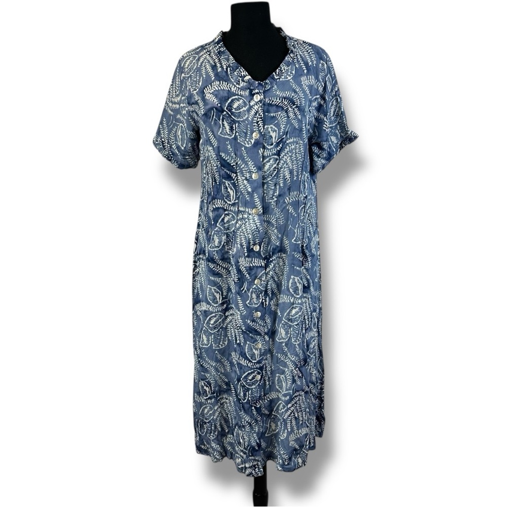 Orvis Blue White Floral Button Front Dress M‎